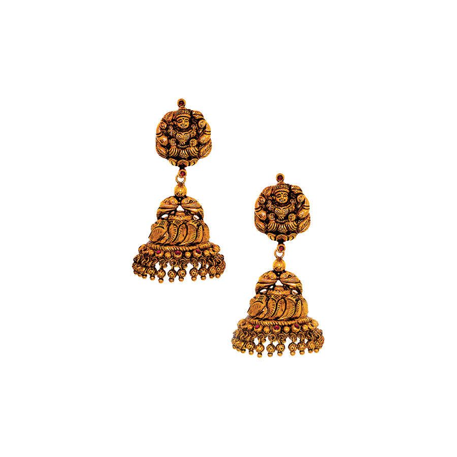 Lakshmi Motif Antique Gold Earrings_1