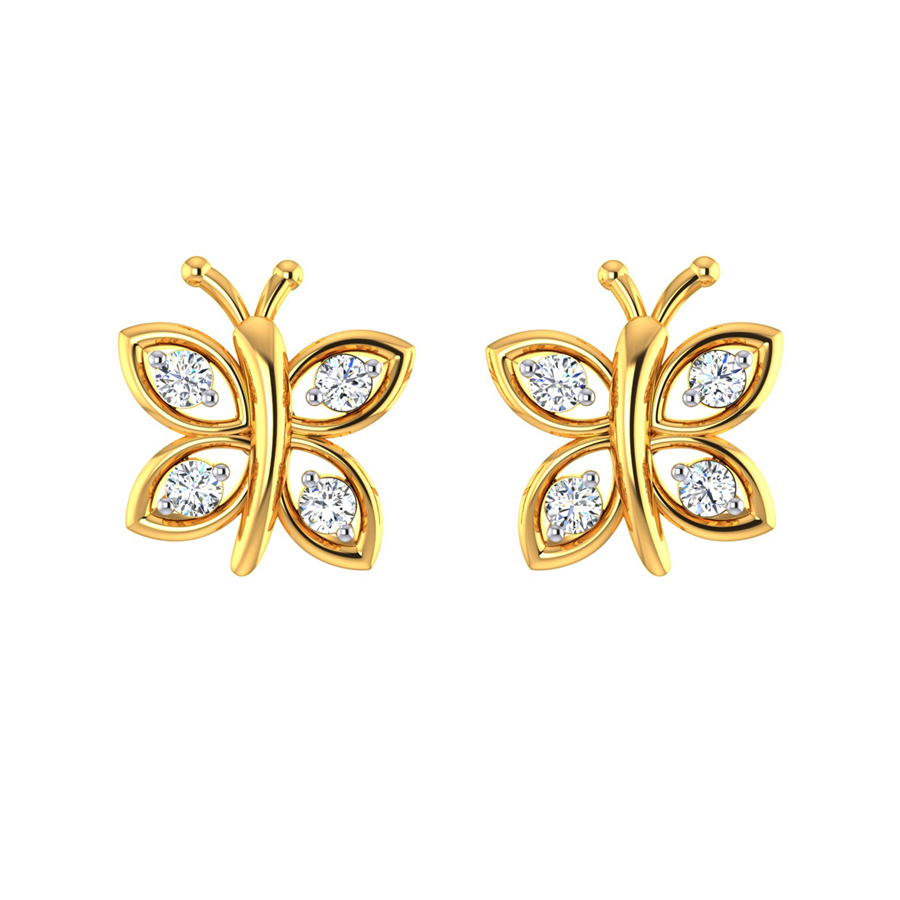 22k Butterfly CZ Gold Stud Earrings_1