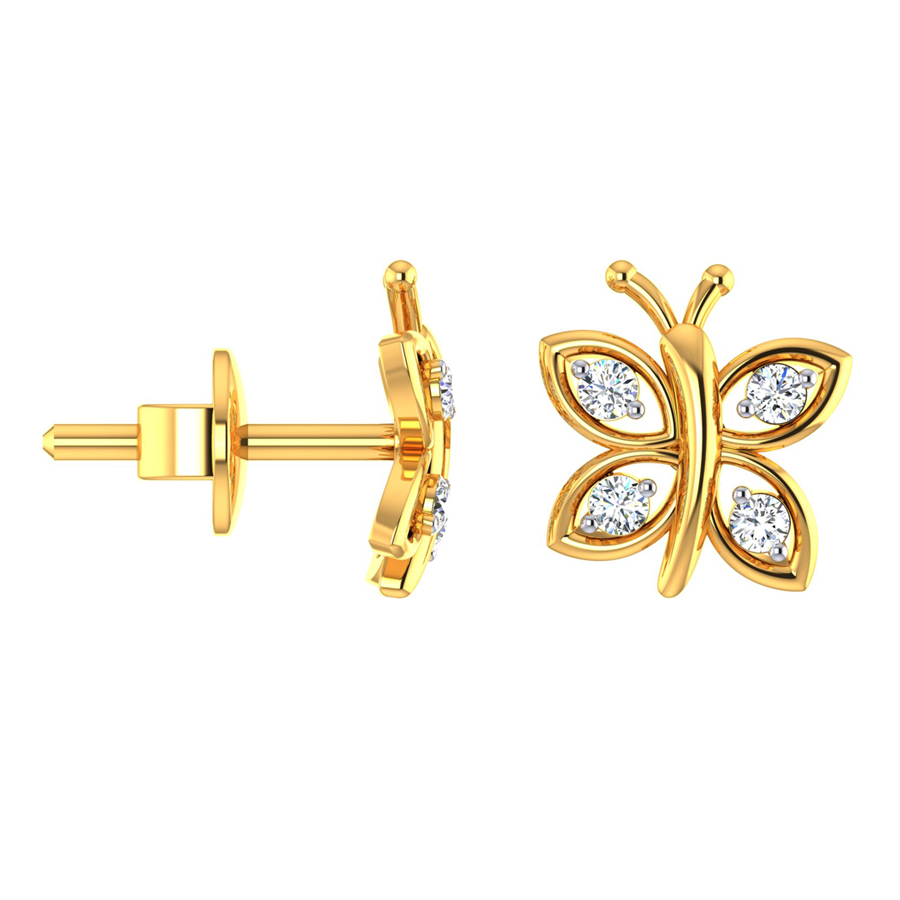 22k Butterfly CZ Gold Stud Earrings_2