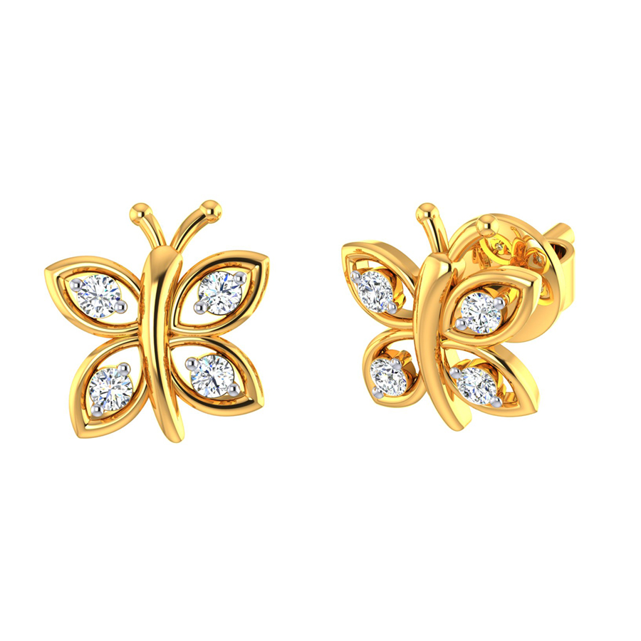 22k Butterfly CZ Gold Stud Earrings_3