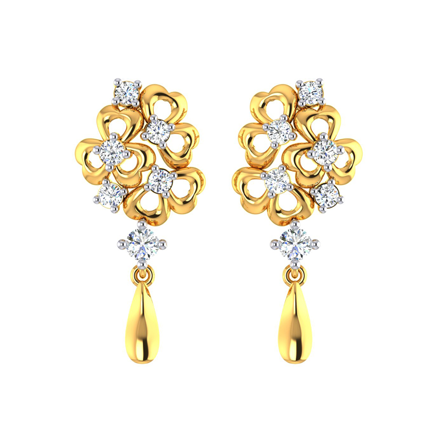 22k Clover CZ Gold Dangle Earrings_1