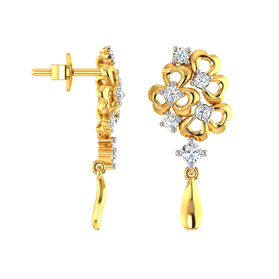 22k Clover CZ Gold Dangle Earrings_2