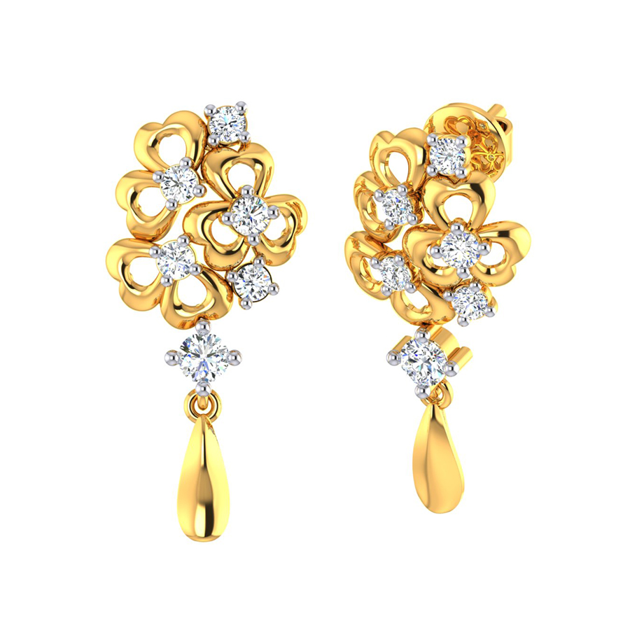 22k Clover CZ Gold Dangle Earrings_3