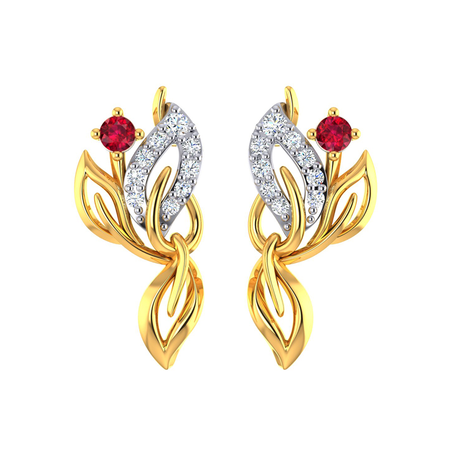 Closely knit CZ Leaf Gold Dangles Earrings_1