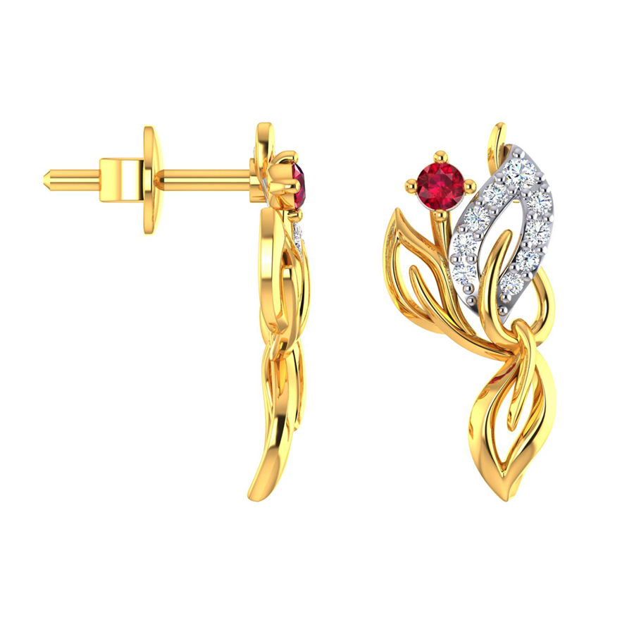Closely knit CZ Leaf Gold Dangles Earrings_2