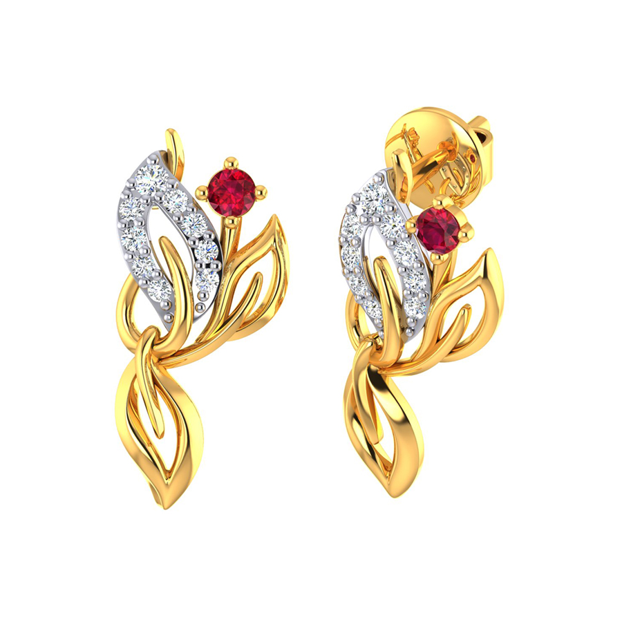 Closely knit CZ Leaf Gold Dangles Earrings_3