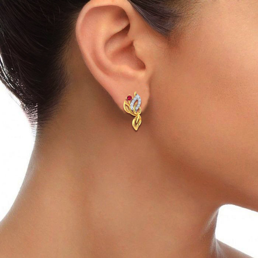 Closely knit CZ Leaf Gold Dangles Earrings_4