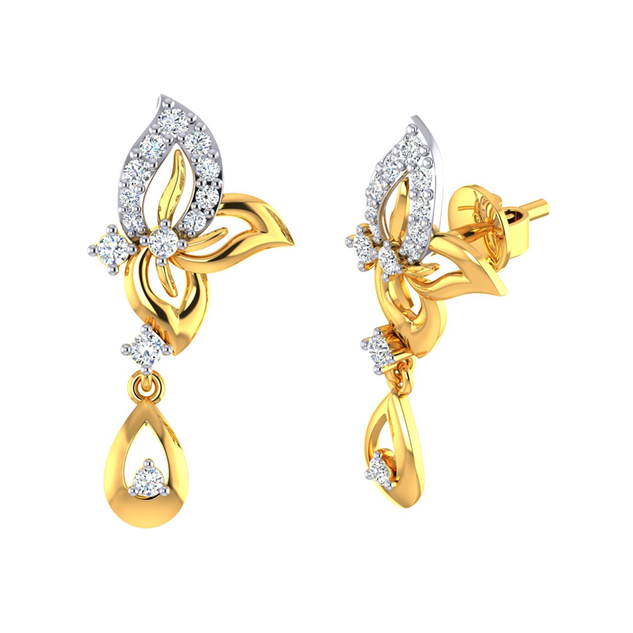22k Teen Pankh CZ Gold Dangle Earrings_3
