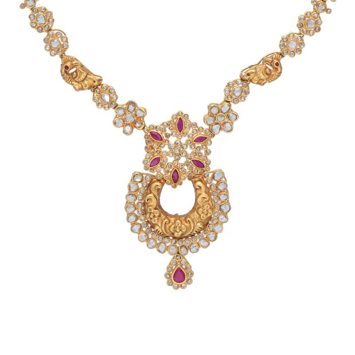 Buy Polki Skirted Antique Gold Necklace Online from Vaibhav Jewellers