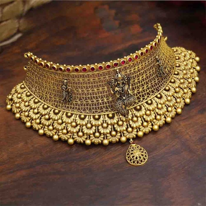 Buy Vaibhav Jewellers 22K Antique Gold Lakshmi Choker 123VG6193 Online ...