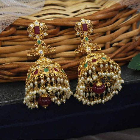 76VG4136 | Vaibhav Jewellers 22K Ruby Emerald CZ Hangings 76VG4136