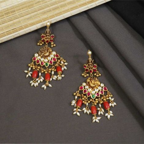 136VG5 | Vaibhav Jewellers 22K Antique Kundan Gold Hangings 136VG5
