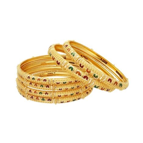 16VK9508-09-10-11-12-13 | Vaibhav Jewellers 22K Plain Gold Kolkata Fancy Enamel 6 Set Bangles 16VK9508