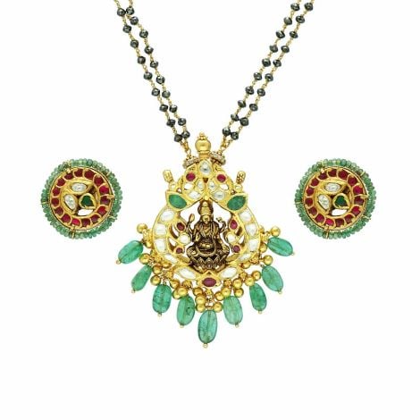 136VG55-451VG1933 | Vaibhav Jewellers 22K Antique Pachi Pendant Set 451VG1933