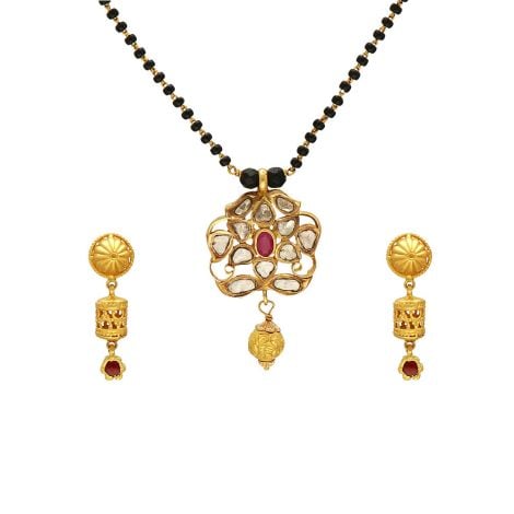 568VA19-136VG76 | Vaibhav Jewellers 22K Antique Kundan Pendant Set 136VG76
