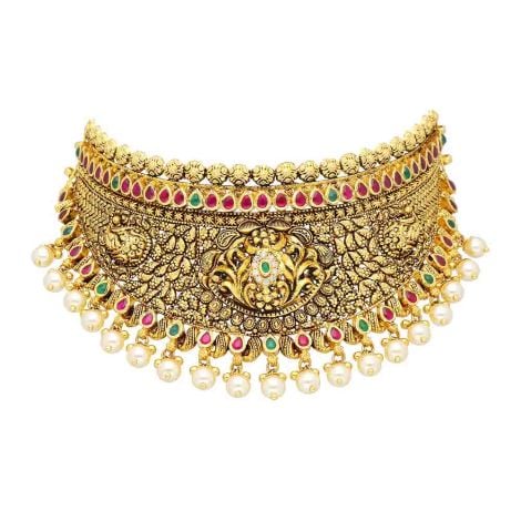 129VG59 | Vaibhav Jewellers 22K Antique Gold Kundan Choker 129VG59