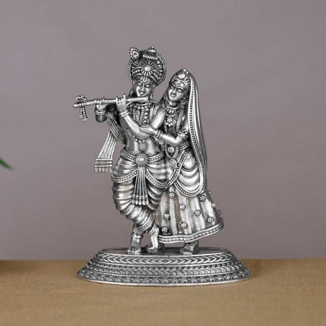 351VA6810 | Silver Antique Lord Radha Krishna 3D Idol 351VA6810