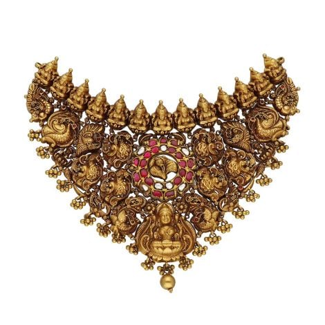 123VG7180 | 22Kt Gold Antique Deep Nagash Lakshmi Choker 123VG7180