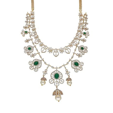 159VG5224 | 18Kt Diamond Emerald Pearl Necklace 159VG5224