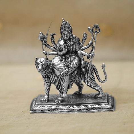 351VA7697 | Silver Antique Embossed 3D Durga Mata Idol 351VA7697