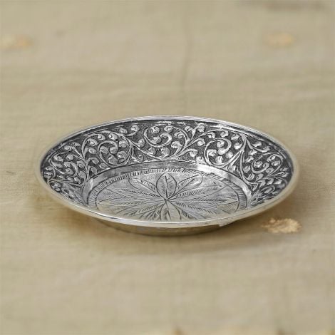 413VA1358 | Silver Antique Embossed Pooja Plate 413VA1358