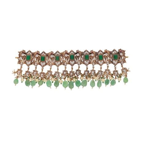 110VG6357 | 22Kt Gold Precious Emerald Victorian Choker 110VG6357
