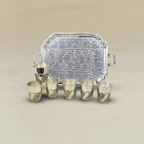 392VA58-394VA870-71-72-73-74-75 | Antique Silver Glasses Set With Tray 392VA58