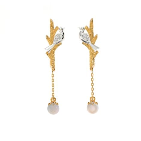 155H9188 | 18Kt Diamond Pardalote Pearl Drop Earrings 155H9188