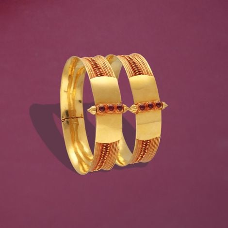 125VG2046-125VG2047 | 22Kt Screw Type Kada Gold Bangles With Antique Finish 125VG2046