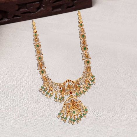 111VG4928 | 22Kt Intricate Dasavatharam Long Gold Necklace With Precious Stones 111VG4928