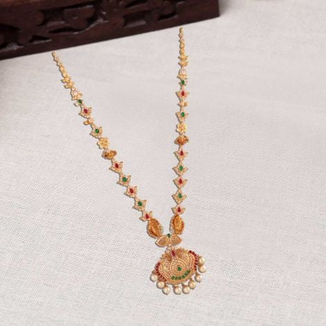 111VG4641 | 22Kt Latest Design Chetam Work Long Gold Necklace With Precious Stones 111VG4641