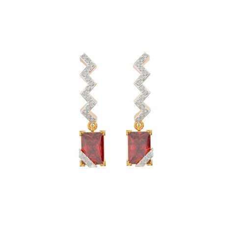 155H9213 | 18Kt Zig Zag Ruby Drop Diamond Earrings 155H9213