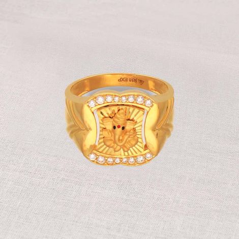 97VM6387 | 22Kt Devotional Double Sided Gold Ring For Men 97VM6387