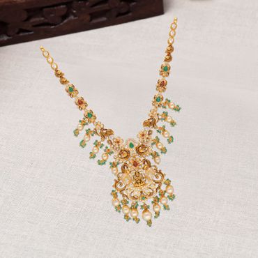 110VG7558 | 22Kt Precious Stone Party Wear Gold Necklace 110VG7558