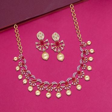 159VG6353-155VH9922 | 18Kt Prosperous Pearl Diamond Necklace Set 159VG6353