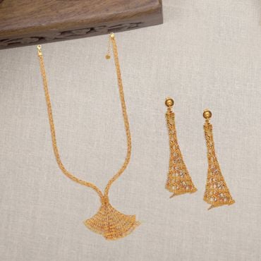 492VA2865-492VA2869 | 18Kt Glitzy Gold Bead Long Necklace With Earrings 492VA2865
