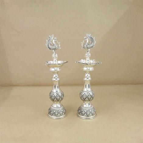 368VA8170-368VA8171 | Antique Silver Peacock Panchmukhi Diya Set 368VA8170