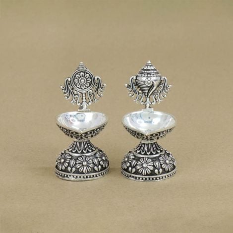 368VA9053-368VA9054 | Antique Silver Shanku Chakra Deepam Set 368VA9053