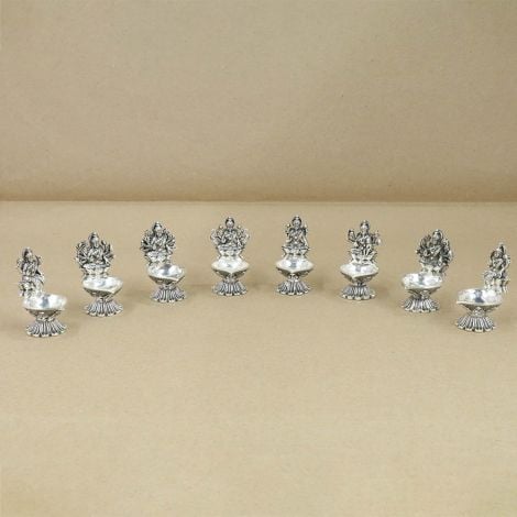 368VA9032-33-34-35-36-37-38-39 | Ashtalakshmi Antique Silver Deepam Set 368VA9032