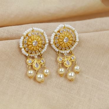 74VK1957 | 22Kt Floral Bloom Pearl Drop Gold Earrings 74VK1957