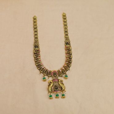 124VG5057 | 22Kt Antique Gold Peacock Lakshmi Kundan Haram 124VG5057