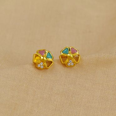 81VH3872 | 22Kt Freesia Floral Gold Studs For Kids 81VH3872