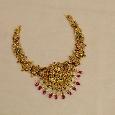 10VH220 | 22Kt Gold Fancy Peacock Design Ruby Pearl Necklace 10VH220
