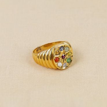 151JG4365 | 22Kt Gold Distinguished Diamond Navaratna Ring For Men 151JG4365