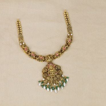 123VG8698 | 22Kt Lightweight Antique Gold Necklace For Bride 123VG8698