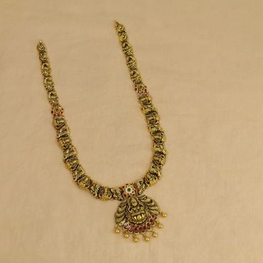 124VG5093 | 22Kt Heritage Lakshmi Peacock Antique Gold Haram 124VG5093