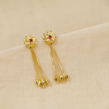 78VY7278 | 22Kt Floral Style 3 Line Gold Hanging Earrings 78VY7278