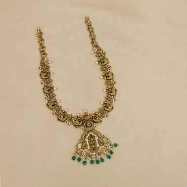 130VG374 | 22Kt Antique Gold Lakshmi Peacock Gold Haram 130VG374