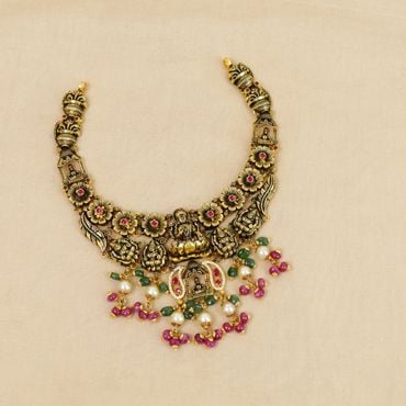 123VG9051 | 22Kt Floral Lakshmi Antique Gold Necklace 123VG9051