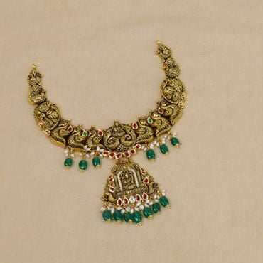 129VG560 | 22Kt Peacock Ordained Lakshmi Antique Gold Necklace 129VG560